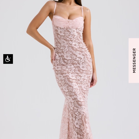House of CB Dresses & Skirts - House of CB ROSE PINK LACE GODET GOWN- Size L+